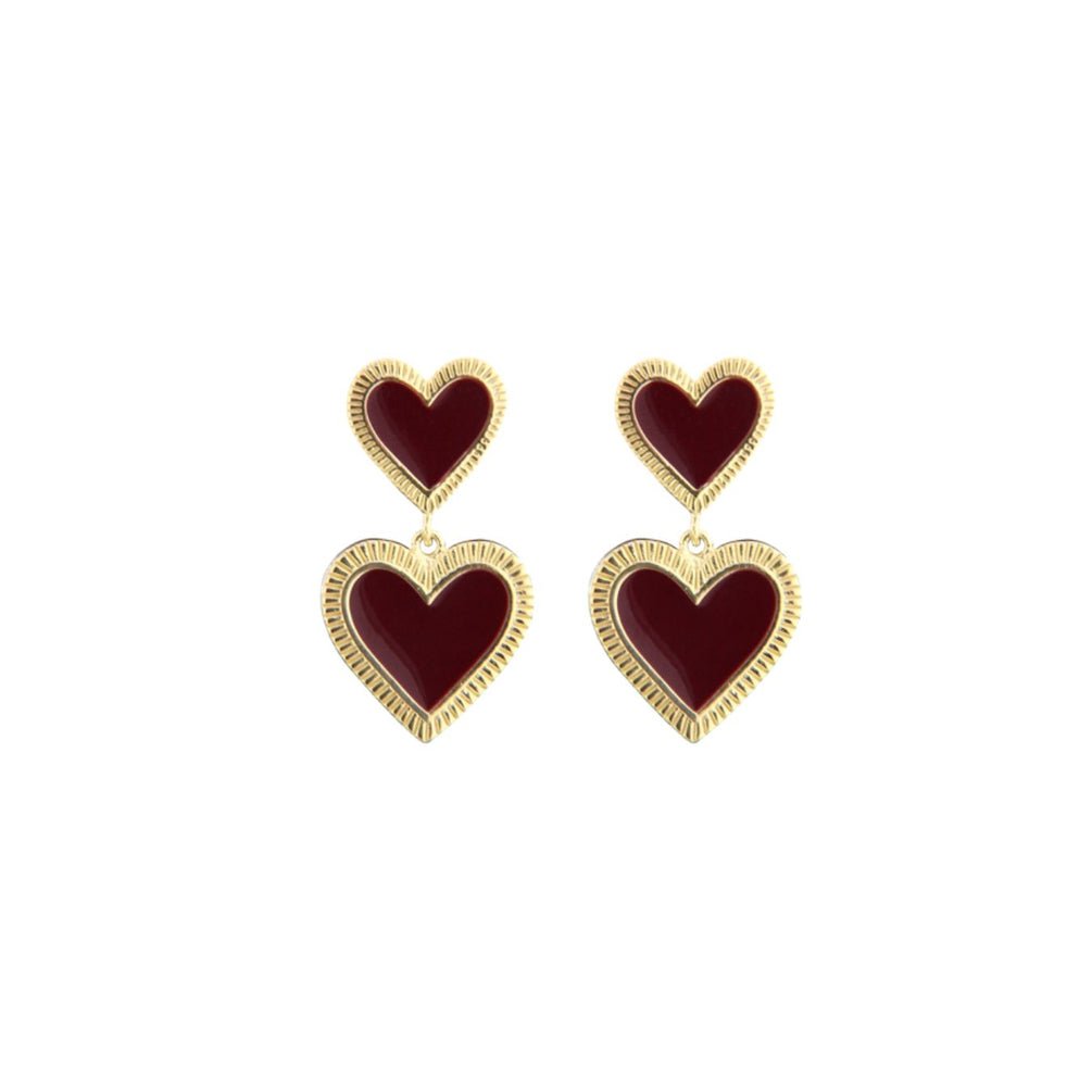 Jeberg Jewellery Ohrringe Rouge Noir Enamel Heart, vergoldet