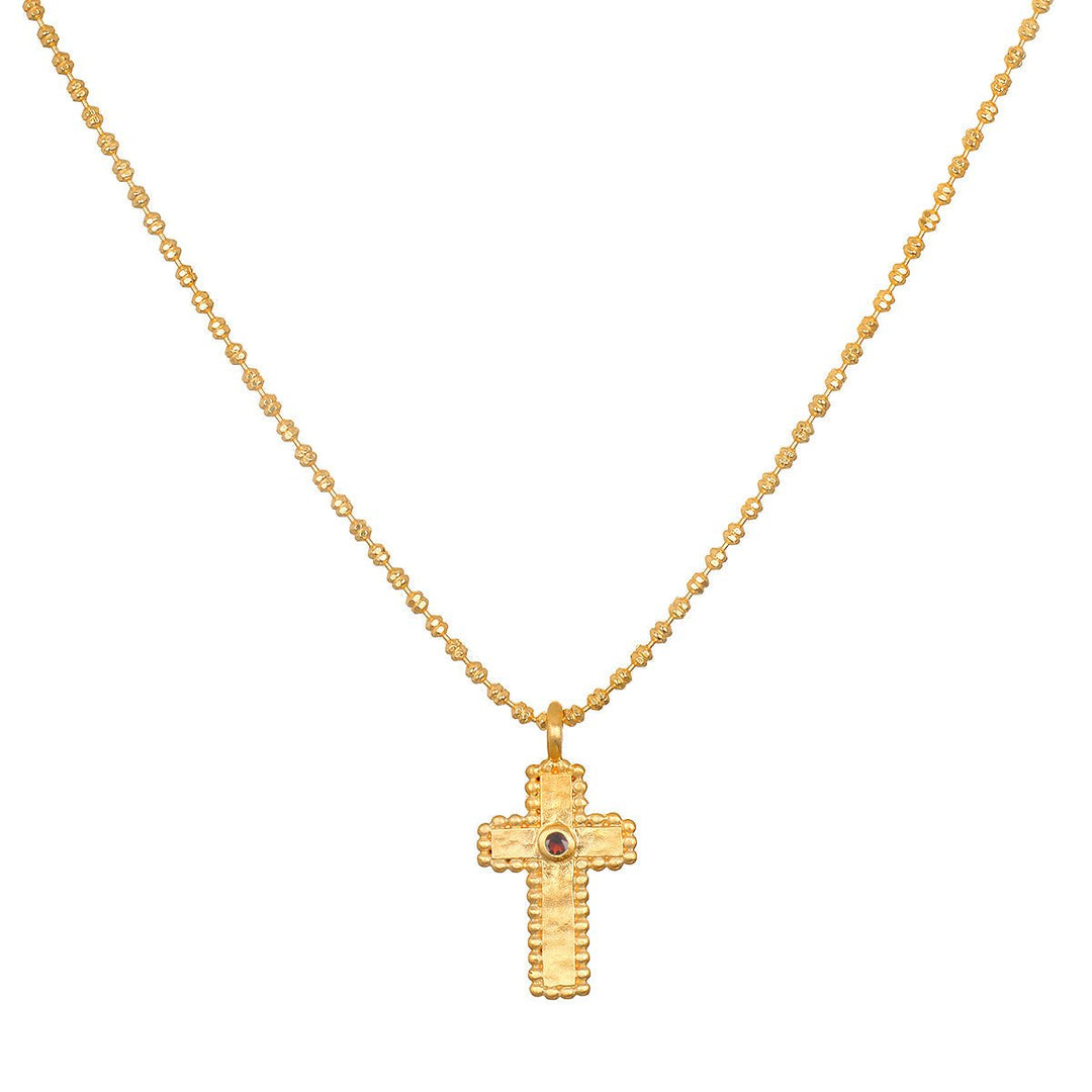 Satya Jewelry Kette Unwavering Faith Garnet Cross, vergoldet