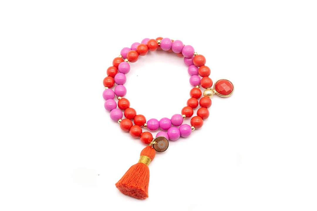 Schmückstück Armband Mala Twin Pink Circus, vergoldet