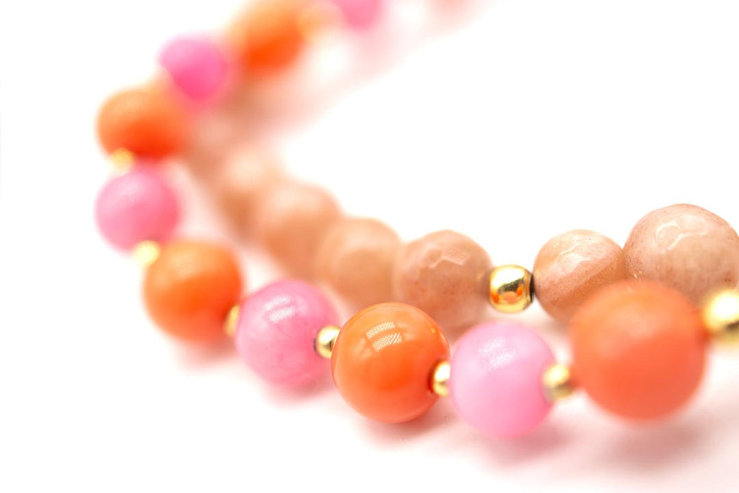 Schmückstück Armband Mala Twin Sunstone Coral, vergoldet