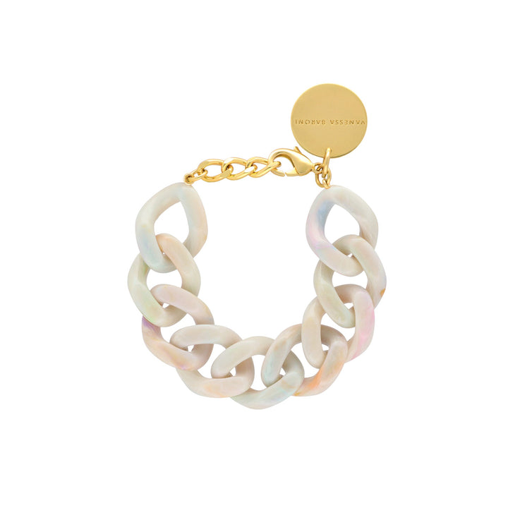 Vanessa Baroni Armband Flat Chain, beige multi, vergoldet