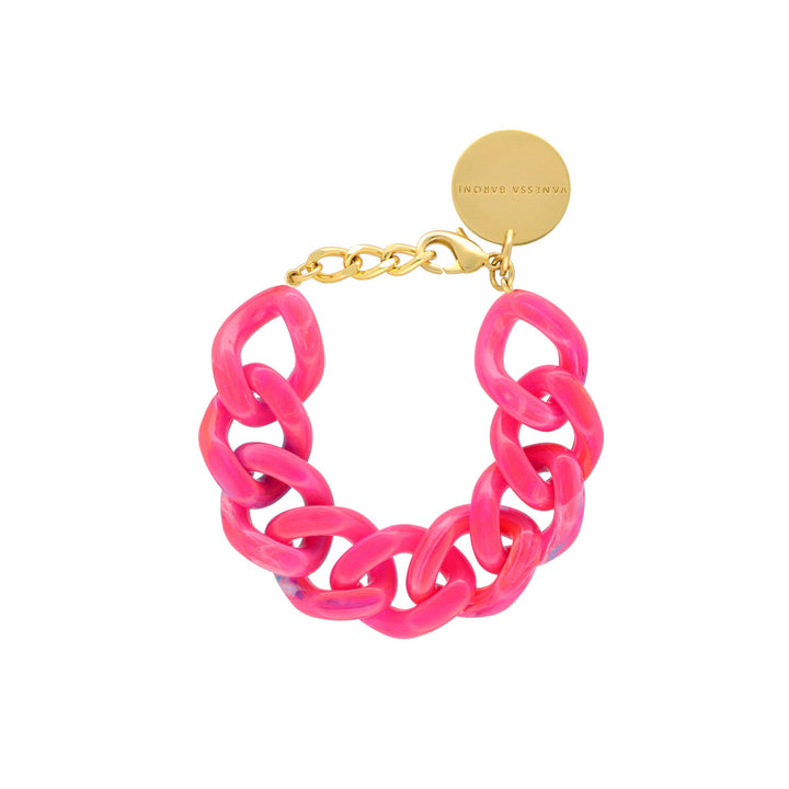 Vanessa Baroni Armband Flat Chain, fuchsia marble, vergoldet