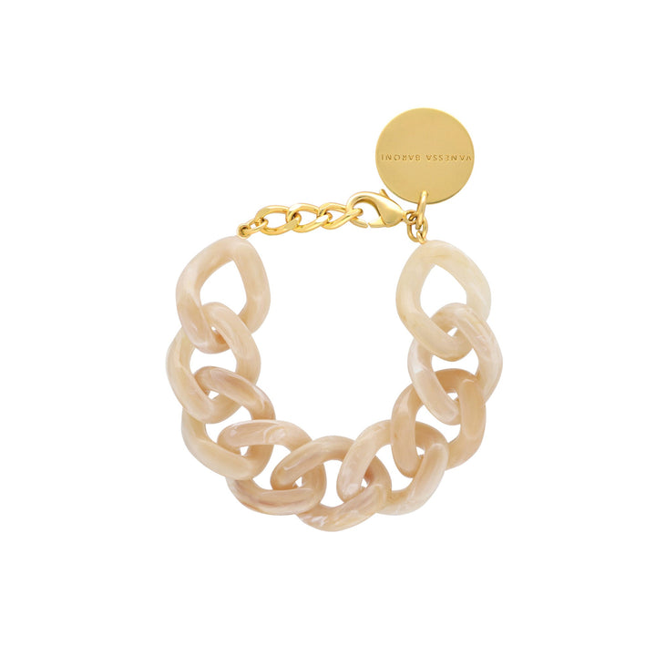 Vanessa Baroni Armband Flat Chain, honey marble, vergoldet