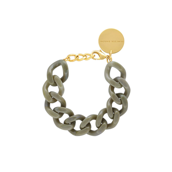 Vanessa Baroni Armband Flat Chain, light olive marble, vergoldet