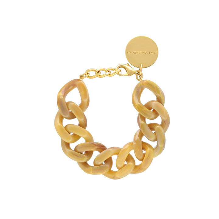 Vanessa Baroni Armband Flat Chain, ocher marble, vergoldet