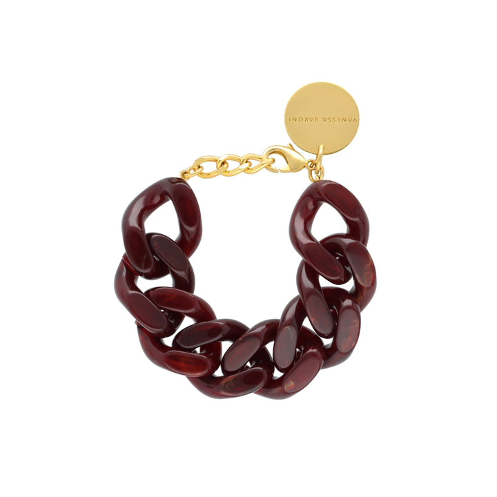 Vanessa Baroni Armband Great Flat Chain, bordeaux marble, vergoldet