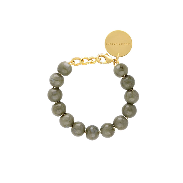 Vanessa Baroni Armband Mini Beads, light olive marble, vergoldet