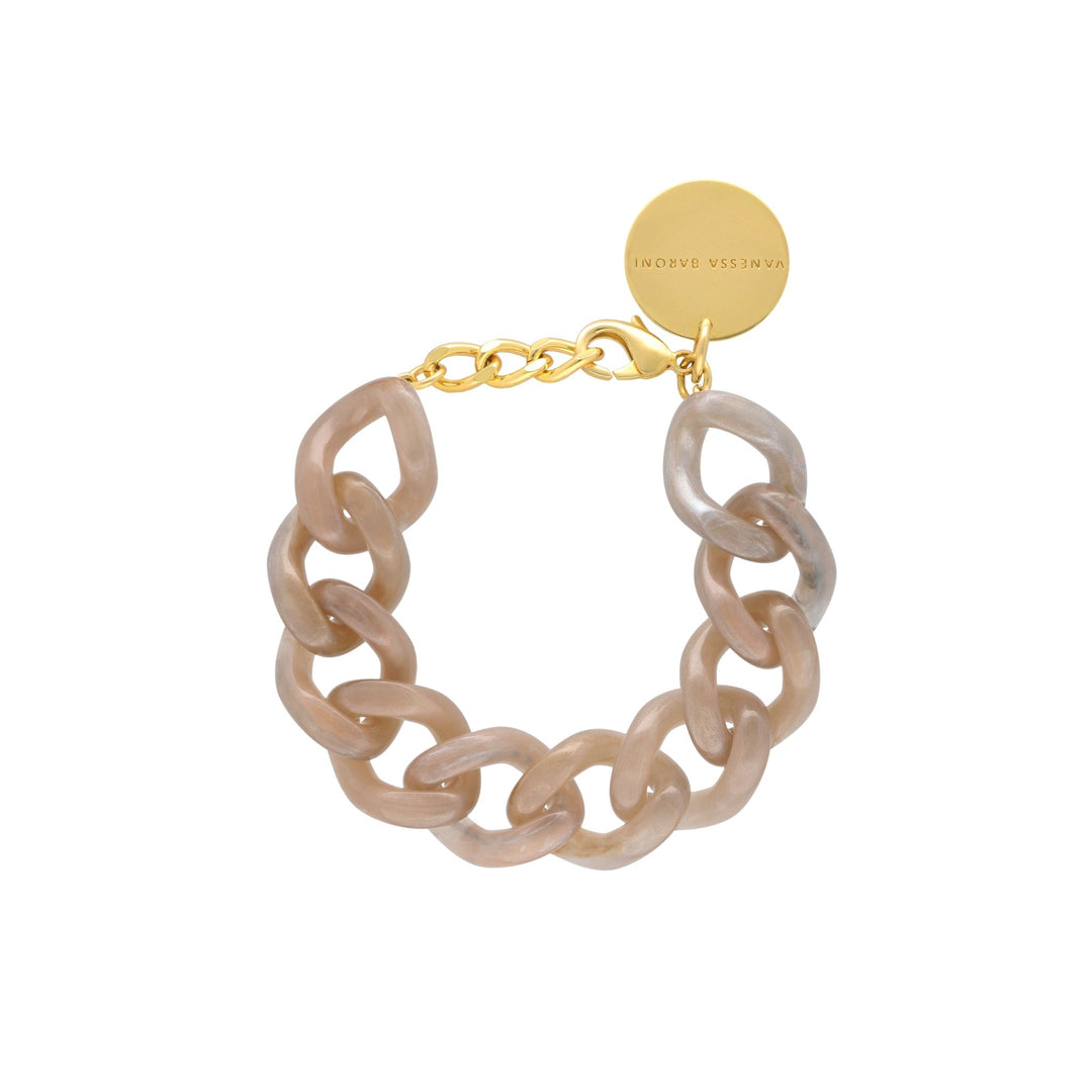 Vanessa Baroni Armband Mini Flat Chain, biancone marble, vergoldet