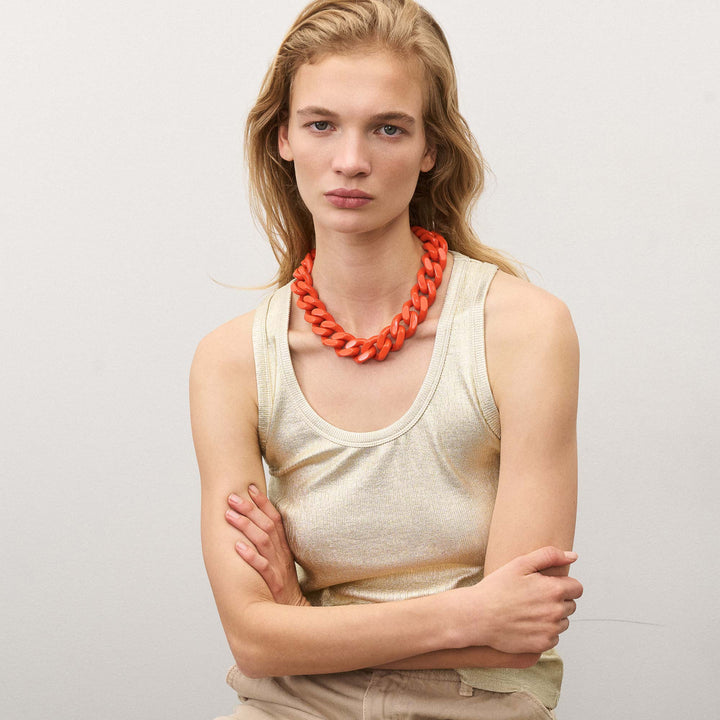 Vanessa Baroni Kette Flat Chain, orange, vergoldet