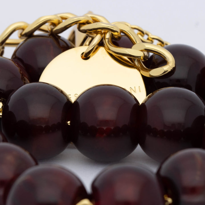 Vanessa Baroni Kette Small Beads Short, bordeaux marble, vergoldet