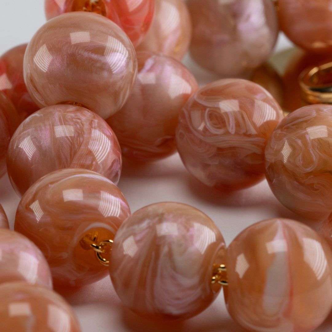 Vanessa Baroni Kette Small Beads Short, peach marble, vergoldet