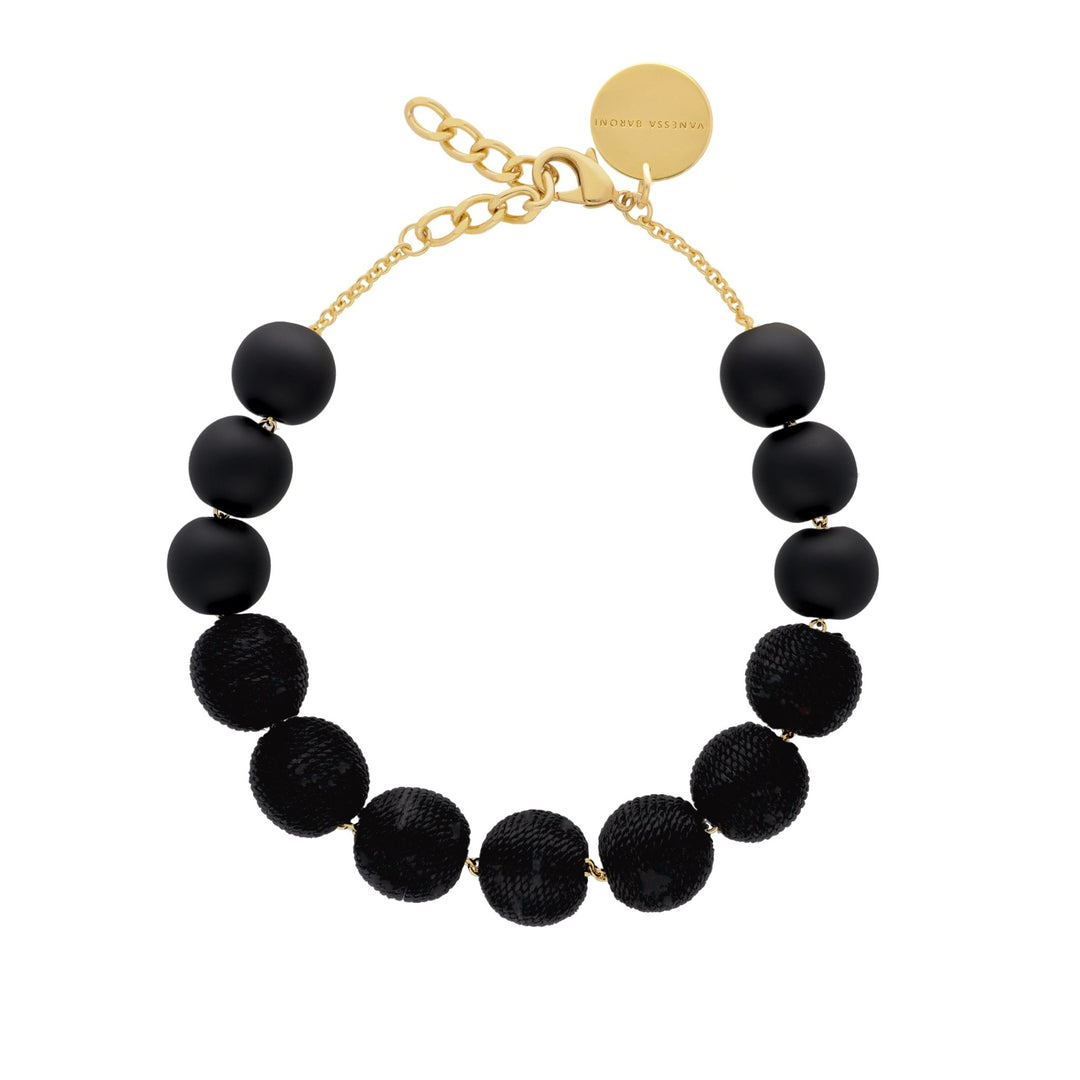 Vanessa Baroni Kette Wrapped Beads, matt black, vergoldet